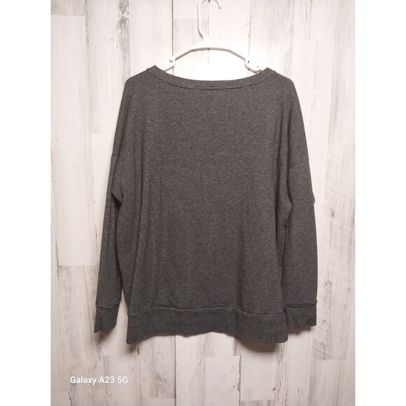 Daily Ritual Women's Medium Black Stripe V Neck Knit Sweatshirt - Picture 4 of 5